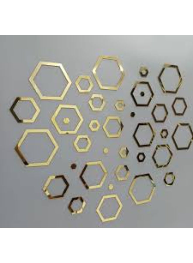 EMAAZZ LLC Modern Hexagon Mirror Wall Decor, Geometric 3D Acrylic Wall Stickers, Luxury Gold Silver Wall Art for Living Room Bedroom Office, Home Decoration - Image 1